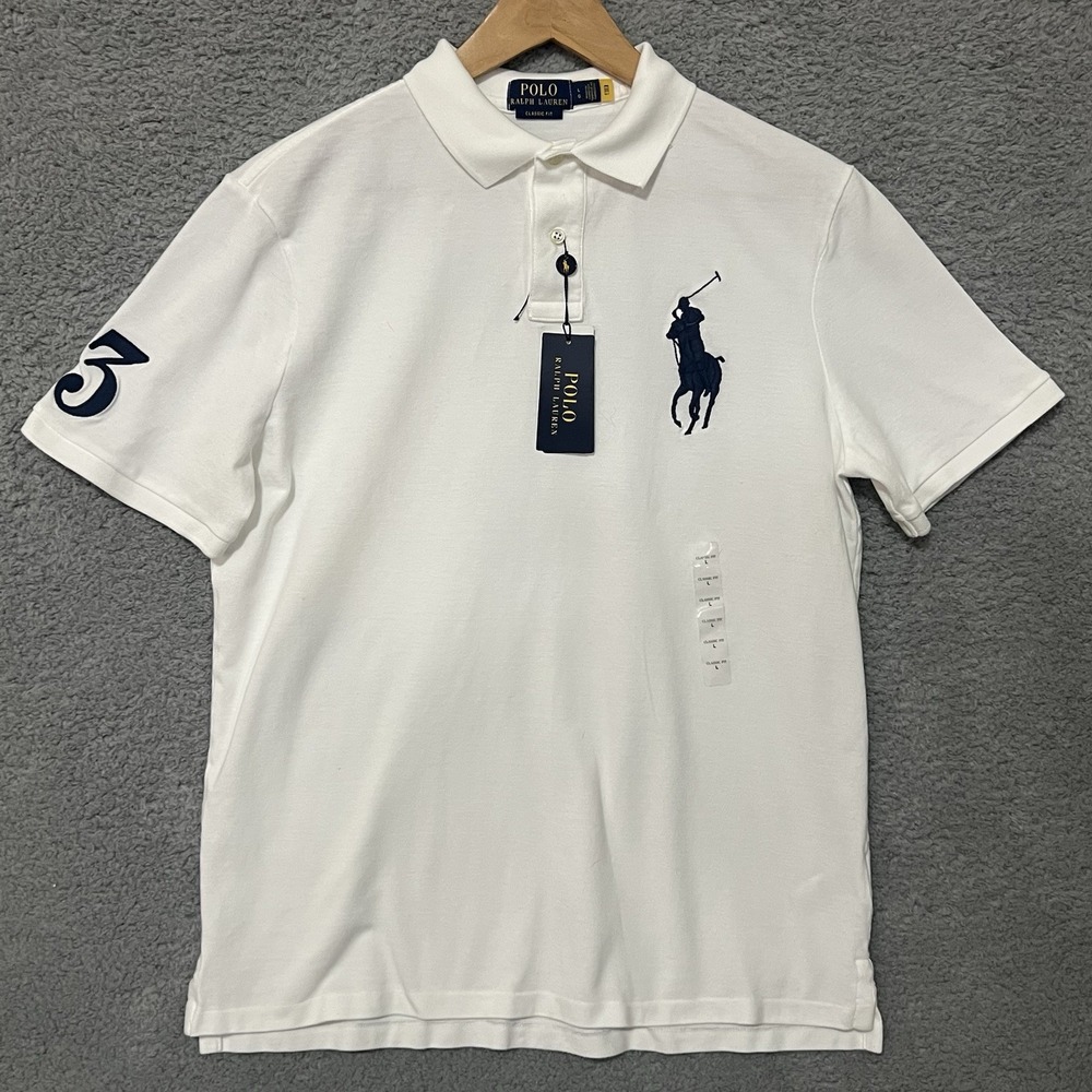 Polo Ralph Lauren Mens Classic Fit Big Pony White Polo Shirt Size Large New